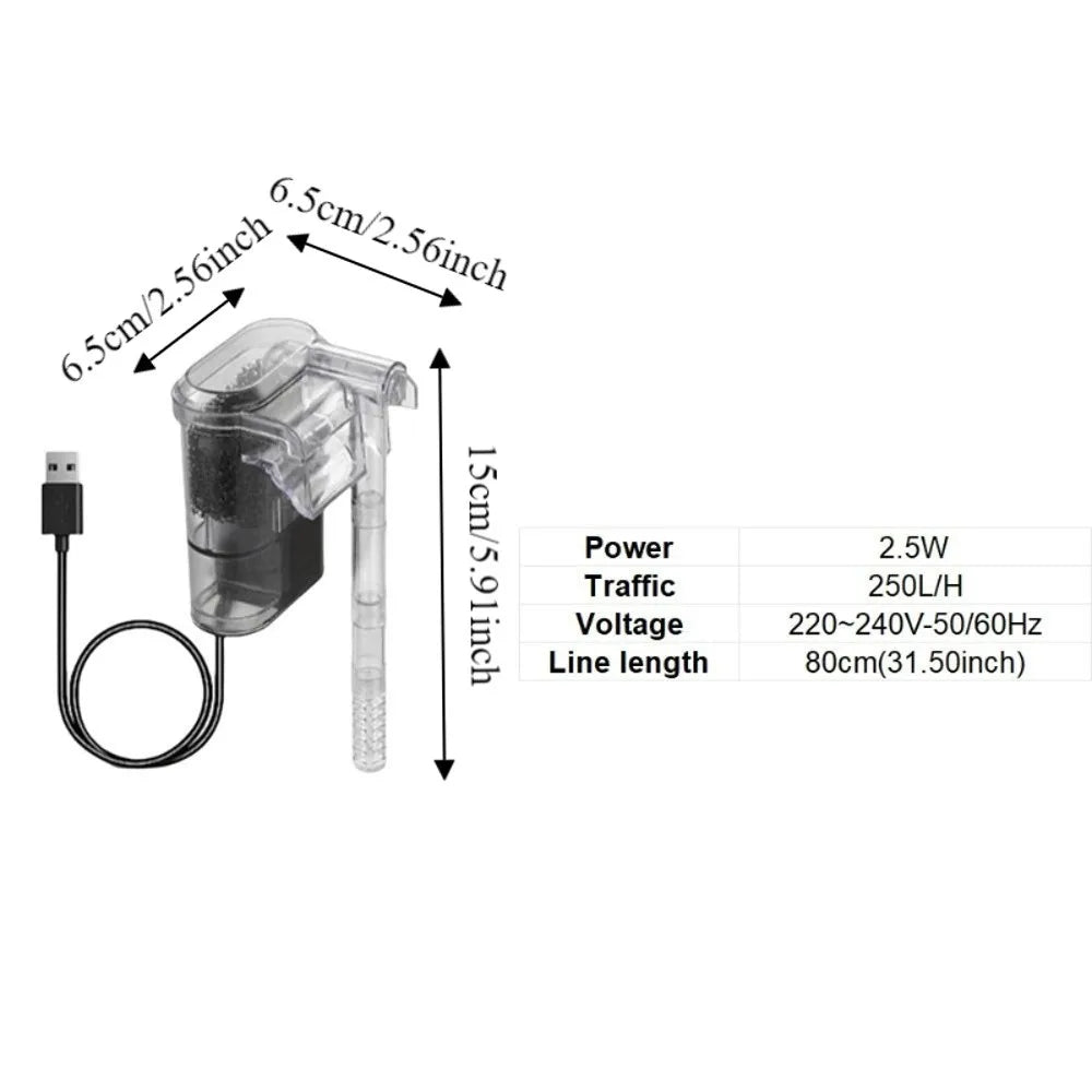 USB Plug Wall-hanging Filter Silent Operation Energy Efficient Fish Tank External Filters Waterfall Filter Circulating System