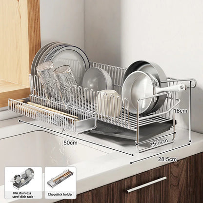Dish Drying Rack with Drainboard, Dish Rack for Kitchen Counter, Dish Drainer Rack with Utensil Holder, Kitchen Organization