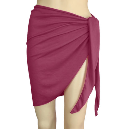 Women Cover Up Skirt Solid Color Swimsuit Female Side Knot Cover-Ups Summer Beach Dress Swimwear Bikini Cover Up пляжная одежда