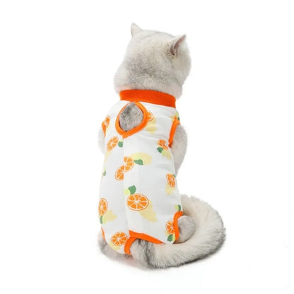 Fruit Printed Cat Recovery Clothing High Elasticity Comfortable Pet Anti-Licking Vest Soft Breathable Cat Jumpsuit Pet Care
