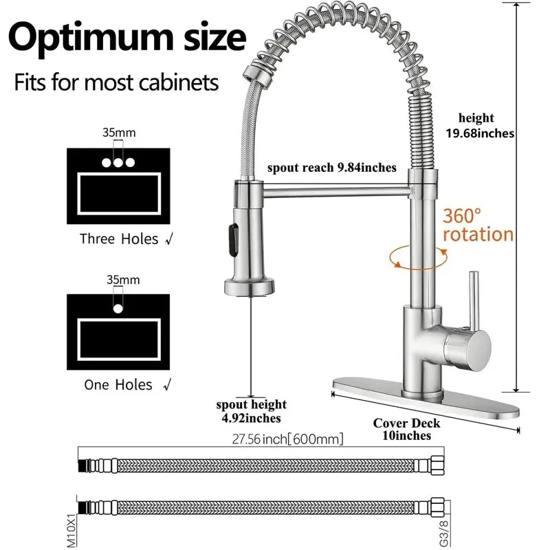 PHANCIR Modern Brushed Nickel Kitchen Faucet - Compact Single Handle, Pull Down Sprayer, 1/3 Holes Adaptable
