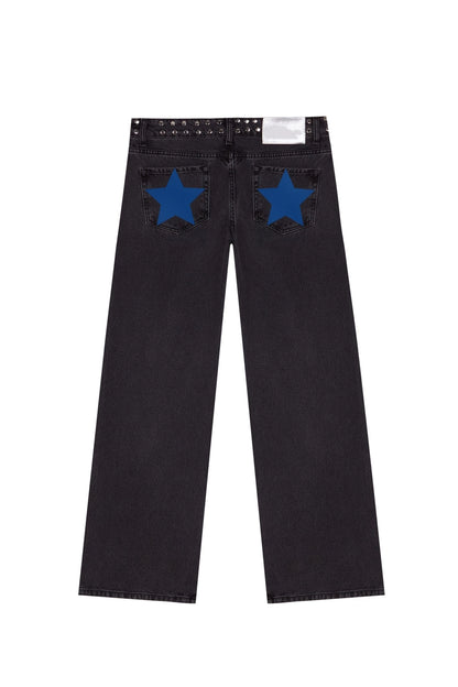 Y2K Vintage Jeans Women High Waisted Denim Pants Five Pointed Star Print Harajuku Street Baggy Casual Straight Leg Trousers