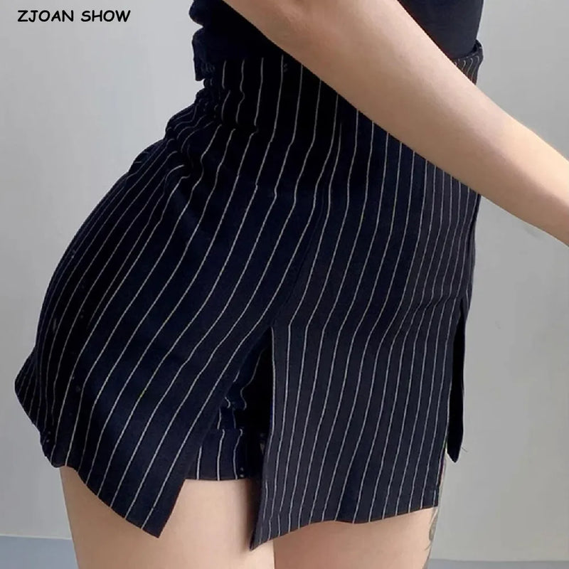 Women High Waist Front Slit Mini Skirt American Vintage All-match Package Hips Pleated Skirts Side Zipper With Shorts Underwear
