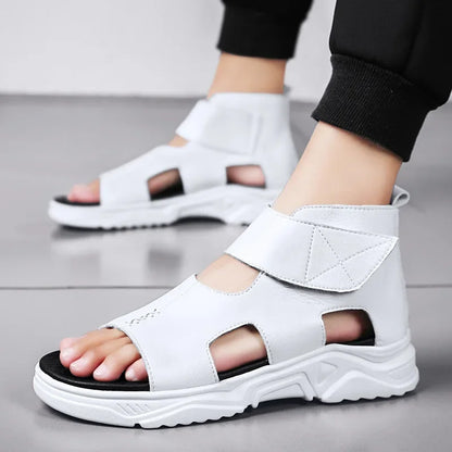 Black Sandals For Men High-Top Platform 2022 Summer Shoes Designer Fashion Breathable Casual Leather Soft Beach Slippers