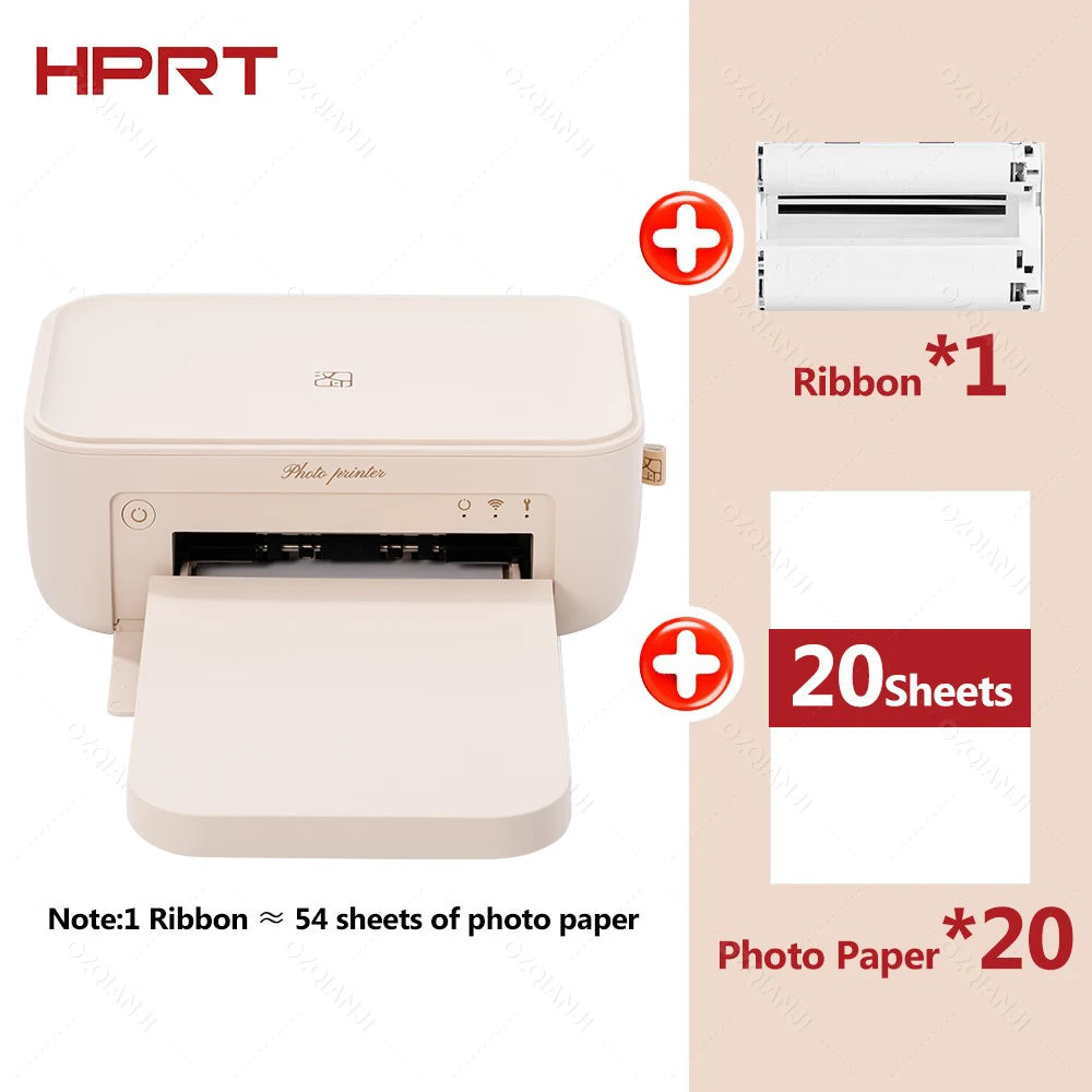300DPI Color Photo Printer HPRT CP4100 Desktop Household Thermal Sublimation Wireless Printing or 4X6 inch Photo Paper Ribbon