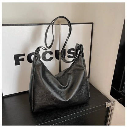 HOMEFISH Leather Commuter Vintage Casual Tote Bag Maillard Stylish Crossbody Bags for Women Texture Large Capacity Temperament
