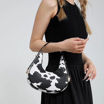 Crescent-shaped Underarm Bag for Women Brown Black Leopard Handbag Clutch Bag Female Vintage PU Leather Crossbody Bags Versatile