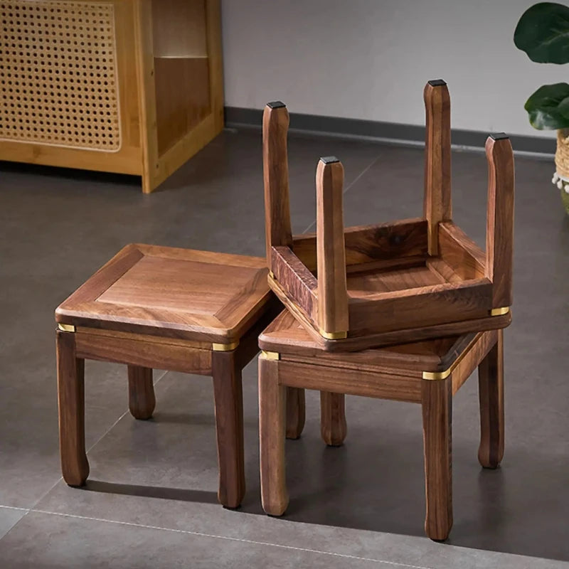 Solid Walnut Wood Small Square Footstool Minimalist Step Stool for Kids Entryway Shoe Bench Home Living Room Decor