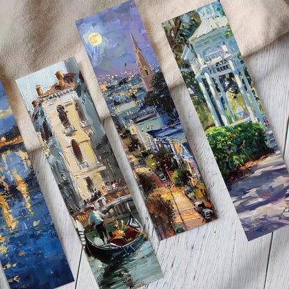 30PCS Oil painting landscape bookmark Room Laptop Background Wall Decor Luggage Aesthetic Decorations Art Picture Card bookmark