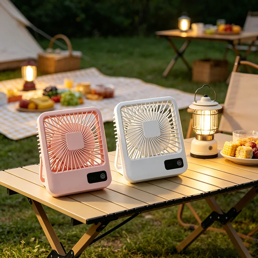 Portable USB Desk Fan with LED Display, 5 Speeds Quiet Personal Fan for Office Bedroom Travel, Rechargeable Mini Table Fan (Pink