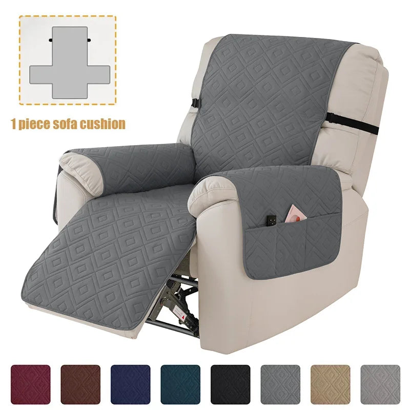 Quilted Recliner Sofa Cover Water Repellent Reclining Chair Covers Pet Kid Dogs Mat Armchairs Slipcovers with Elastic Strap