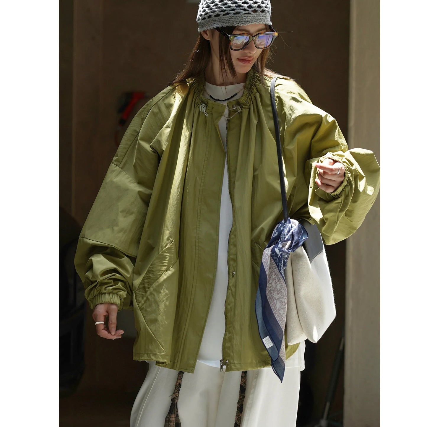 Autumn Outdoor Sports Zipper Jacket Loose Fit Windproof Casual Trench Coat For Women