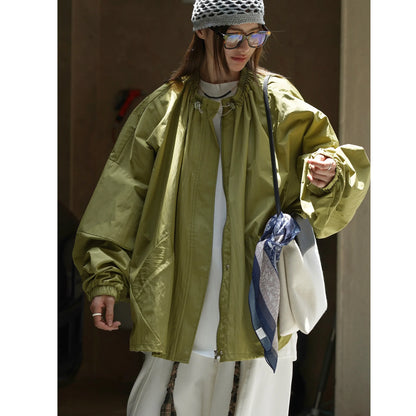 Autumn Outdoor Sports Zipper Jacket Loose Fit Windproof Casual Trench Coat For Women