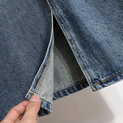 Spring/Summer 2026New Lady Drawstring Elastic Waist Split Denim Skirt High Waist Slim Retro Denim Casual A-Line Skirts Female