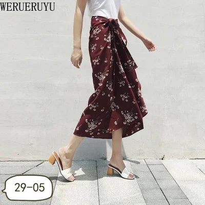 WERUERUYU Wrap Skirts Women Casual Chiffon Tie-Waist Ruffle Wide Leg Loose