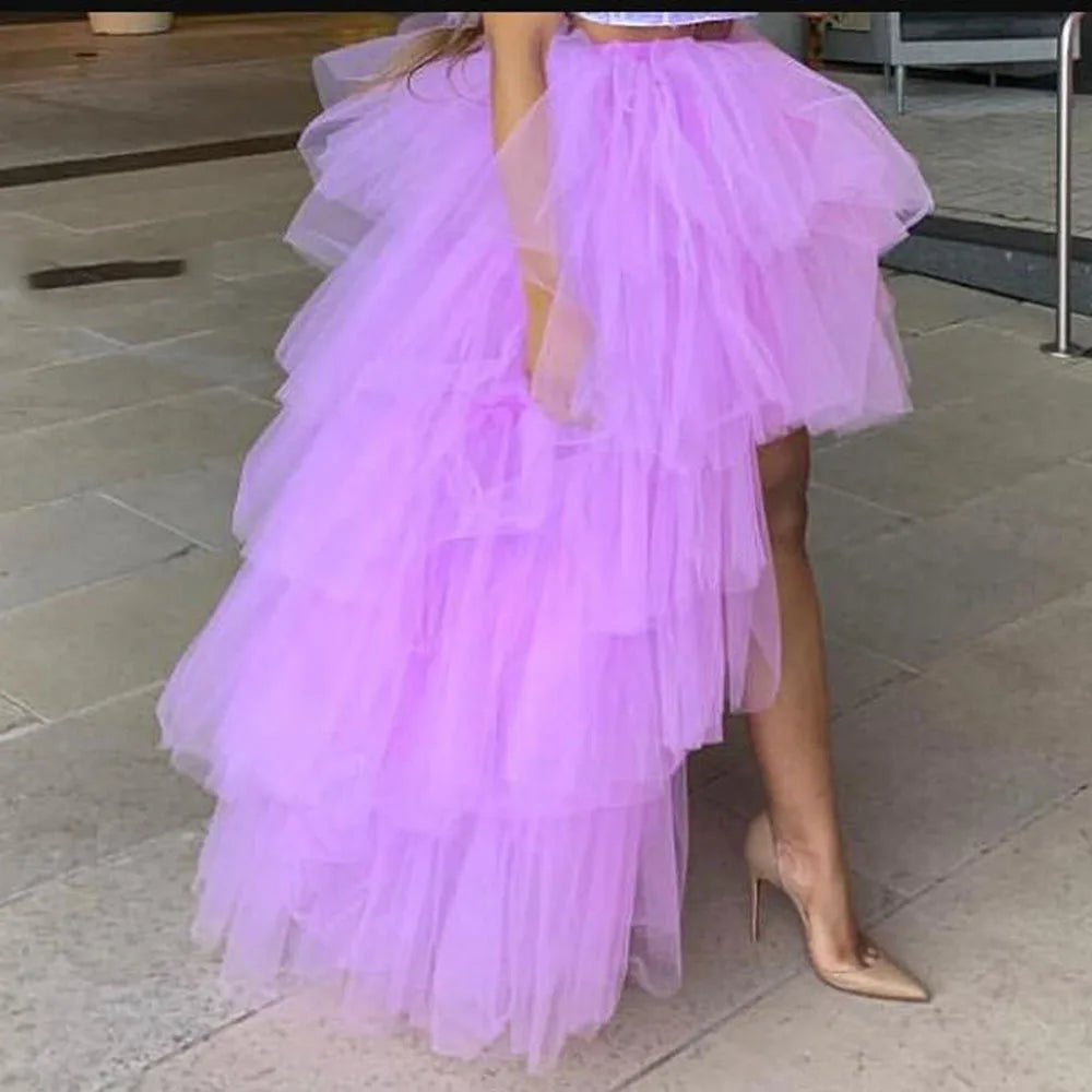 Women's High Low Tulle Multi-Skirt Iered Ruffles Asymmetrical Prom Party Skirts Punk Tulle Gown Under Petticoat