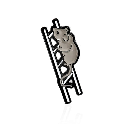 Smart and mischievous little mouse reading newspaper, climbing ladder to find food, cartoon cute animal brooch
