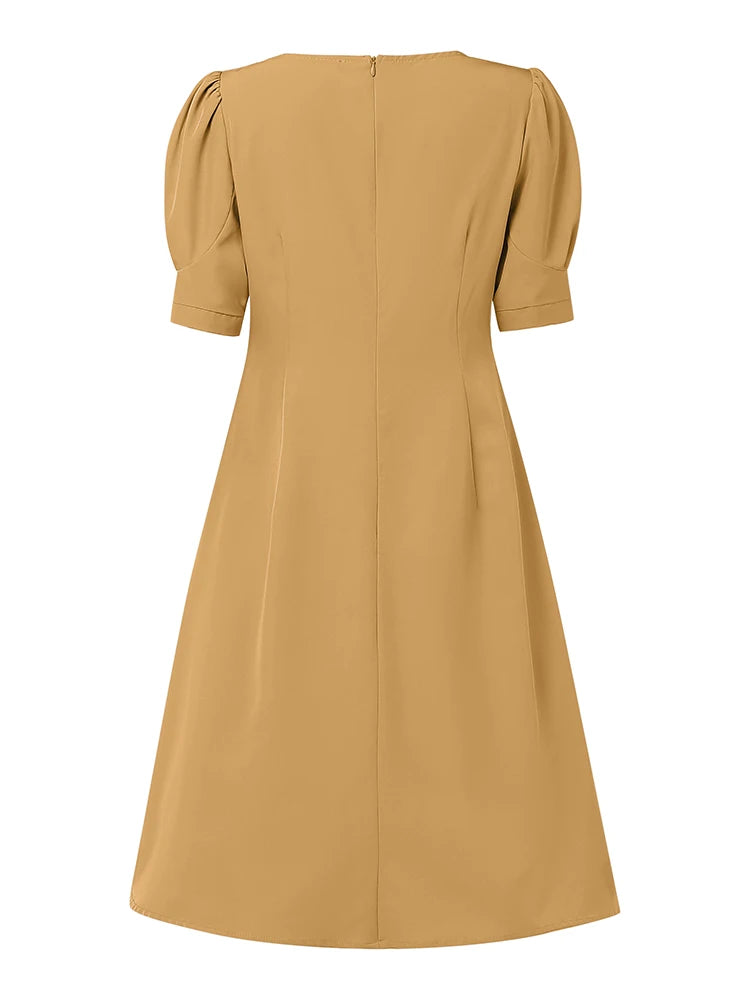 2025 Summer Elegant Office Work Midi Dresses ZANZEA Women Short Puff Sleeve Solid Party Dress Stylish Casual Holiday Vestidos