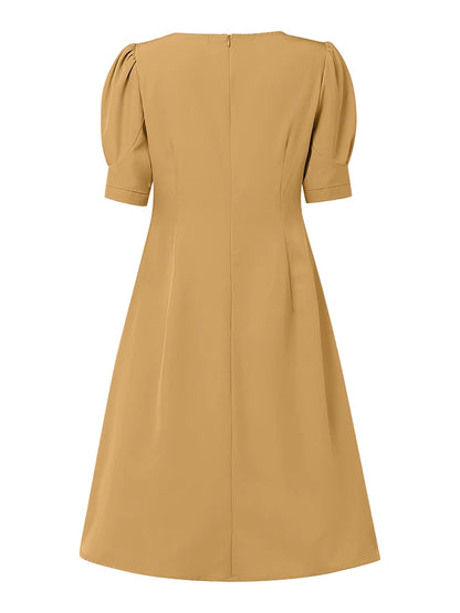 2025 Summer Elegant Office Work Midi Dresses ZANZEA Women Short Puff Sleeve Solid Party Dress Stylish Casual Holiday Vestidos