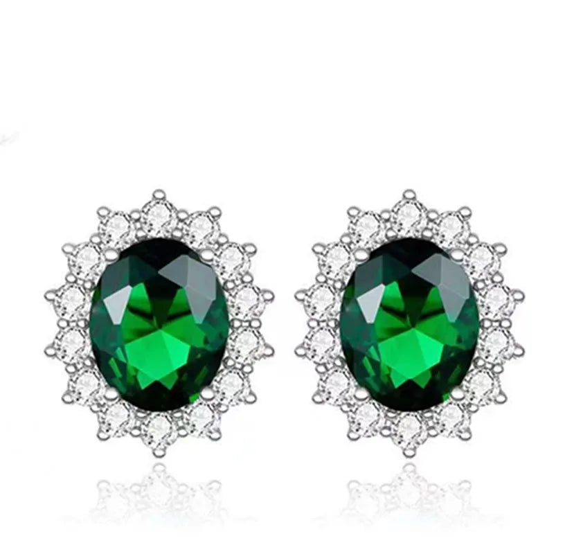 Palace Retro Luxulite Full Drilling Water Drop Rhinestones Female Earrings Sweet Earrings Long Earrings Green Crystal Earrings