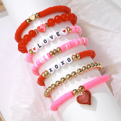 1 set of new Valentine's Day love soft ceramic layered bracelet set suitable for gift giving and daily wear
