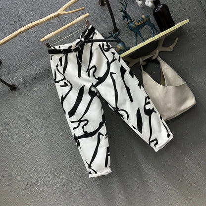 Jeans for women Streetwear Fashion Graffiti Print Jeans Pocket High Waist Washed Jeans Female 2024 Spring Loose Straight Pants