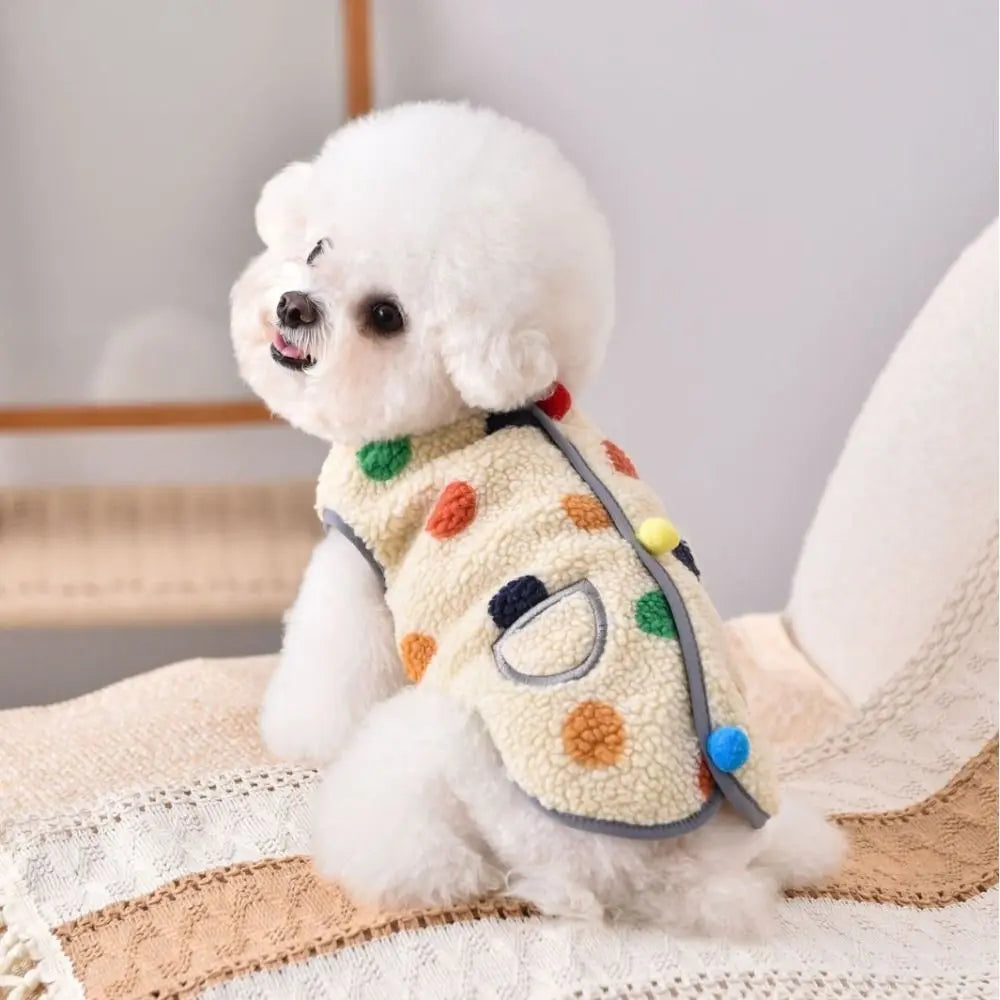Pet Clothing Warm Dog Hoodie Soft Fleece Dog Clothes Dots Pattern Pocket Design Pet Vest Autumn Winter