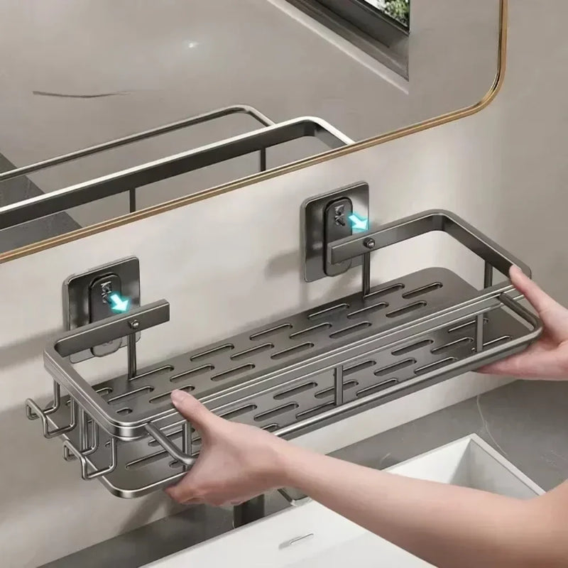 Bathroom Shelf No Drill Wall Mounted Shampoo Bottle Shower Corner Rack Toilet Storage Rack Aluminum Bathroom Kitchen Accessories