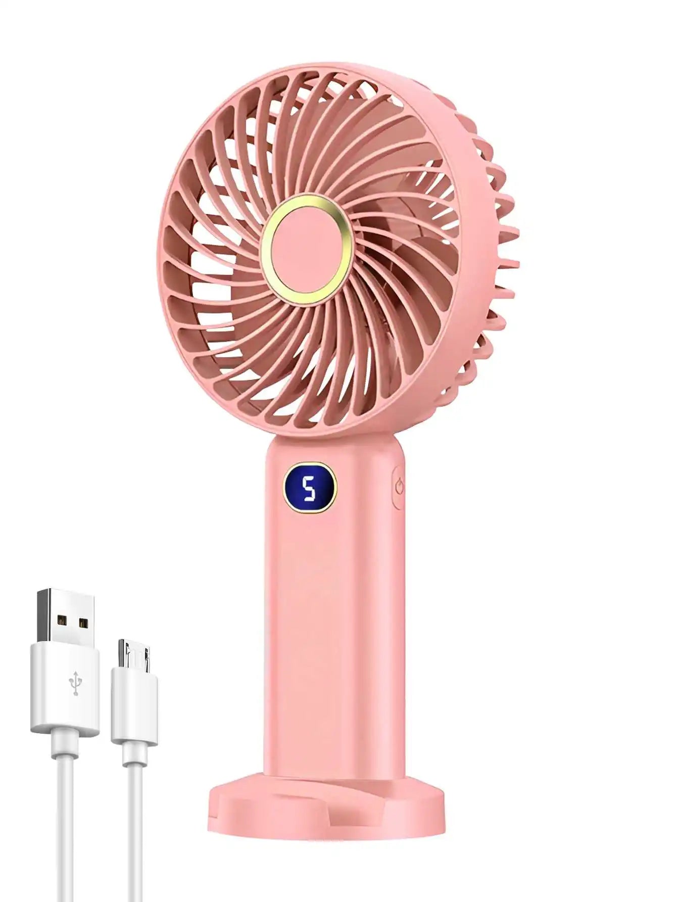 Portable Handheld Fan USB Rechargeable Mini Fan Digital Display 5-Speed Adjustment Suitable For Travel Outdoor Office Home