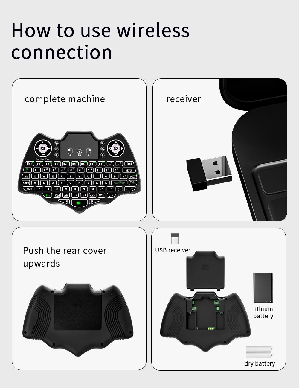 MRSVI V18 Mini-Funktastatur 2,4 GHz BT Touch 7-farbige Hintergrundbeleuchtung Französisch Spanisch Russisch Air Mouse Tastatur Geschenk für Android TV Box