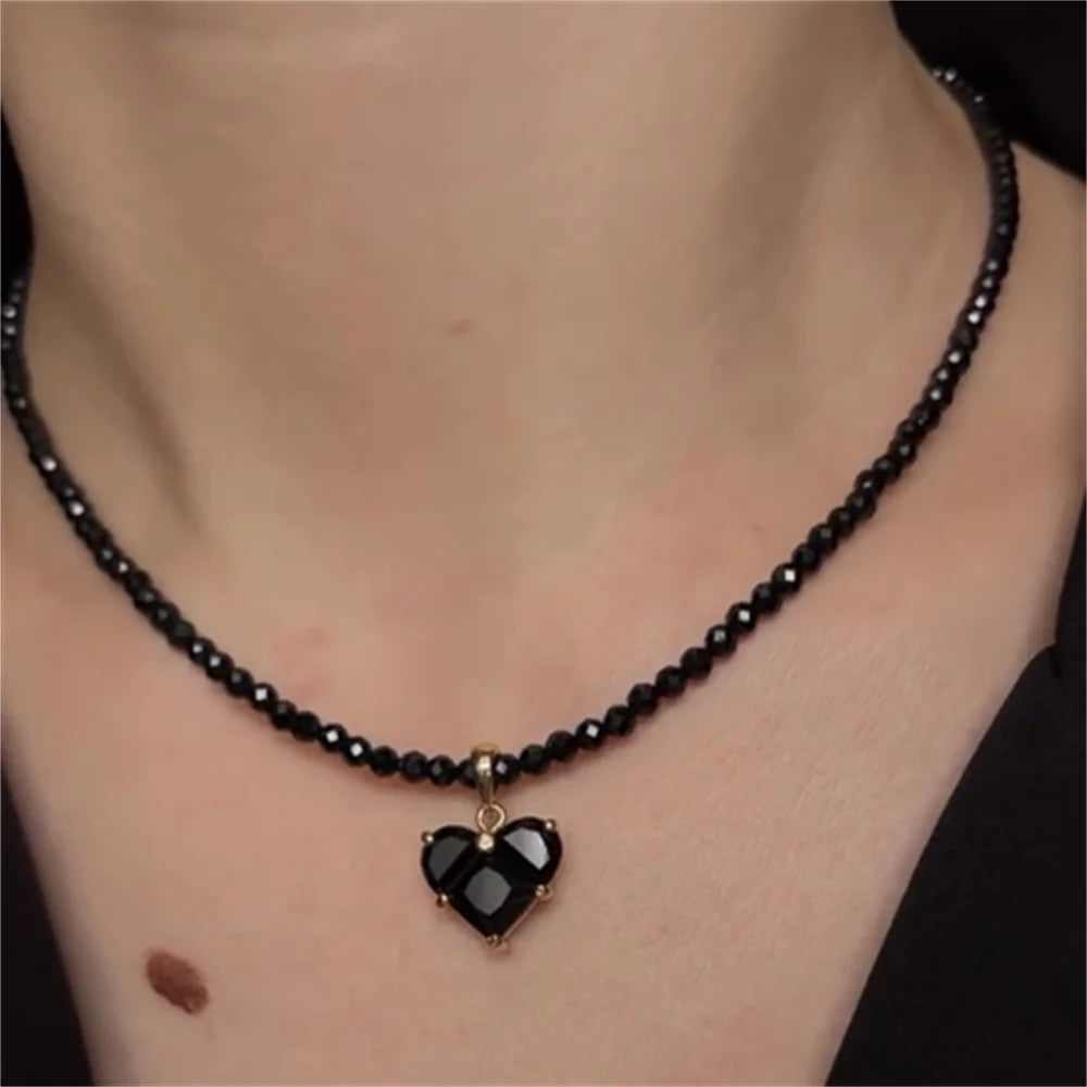 Collier pendentif cœur en zircon et pompons style vintage pour femme, style bohème géométrique baroque, chaîne en cristal transparent