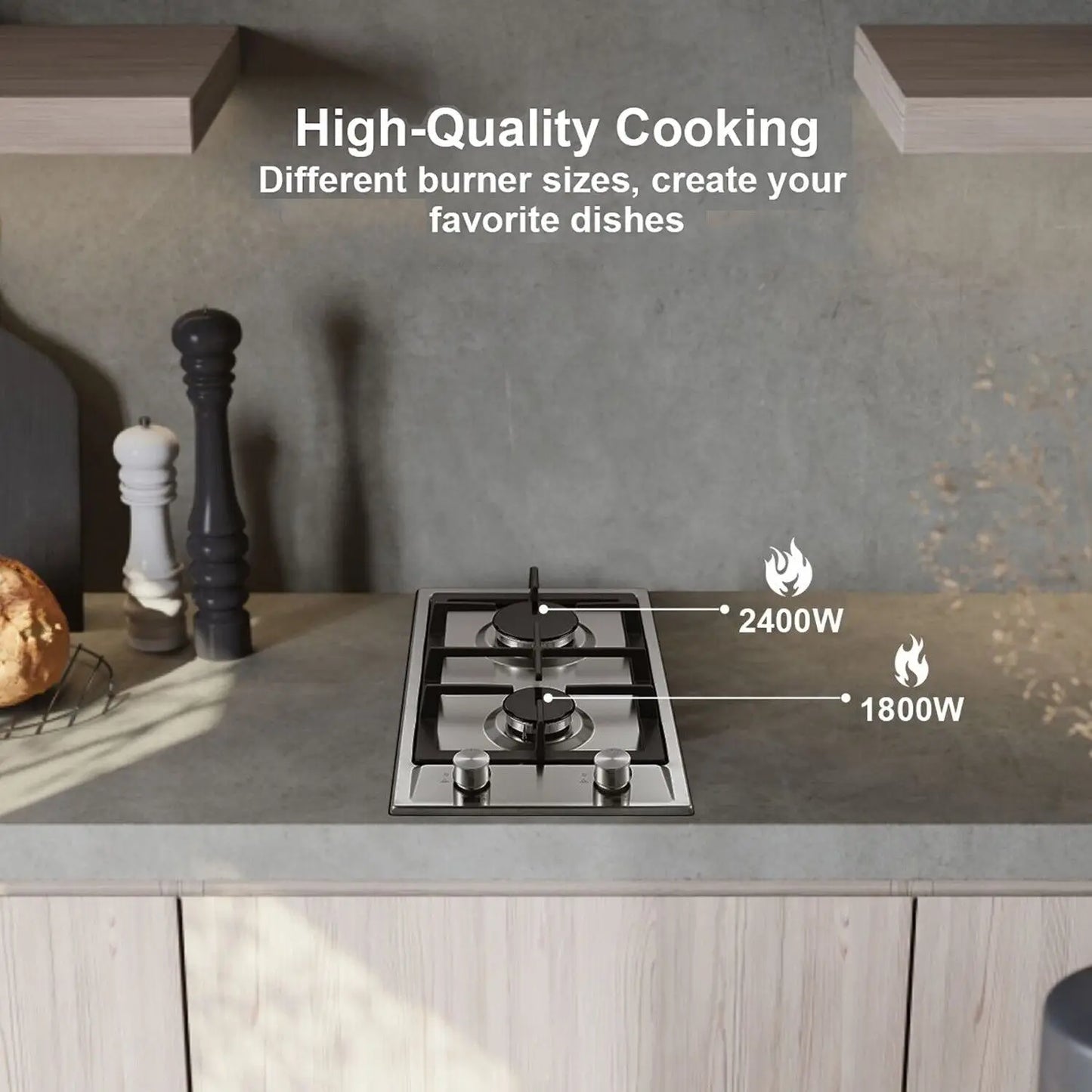 TopStrong 2 Burner 30cm Stainless Steel Kitchen Cast Iron Pan Support Built in NG/LPG Convertible Gas Hob YYUKGCT-S02