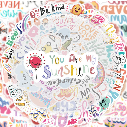 50 Inspirational English Stickers, Vibrant Stickers and Decals, Suitable for Water Bottles, Laptops, Cell Phones, Suitcases, Skateboards, Guitars, Party Decorations