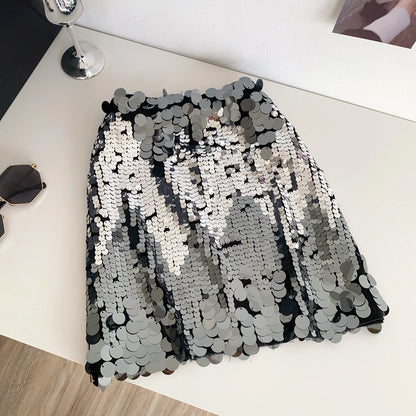 Summer sequin high waist mini skirt European and American style slim fit pure sexy hot girl