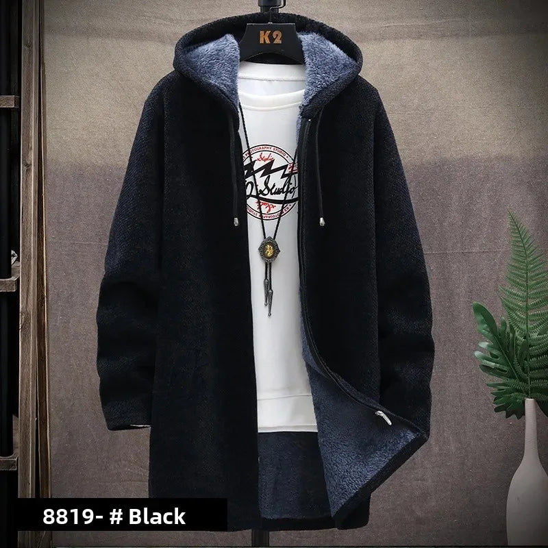 Fashionable Thickened Fleece Knitted Open Cardigan Men's Sweater Autumn Winter New Style Casual Outerwear Trendy Streetwear