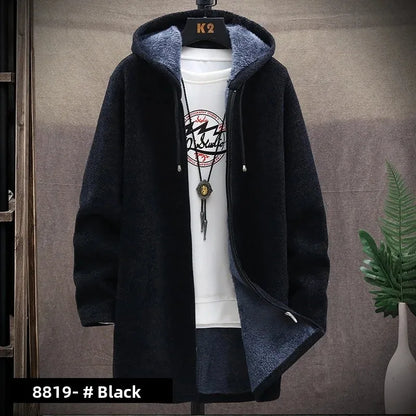 Fashionable Thickened Fleece Knitted Open Cardigan Men's Sweater Autumn Winter New Style Casual Outerwear Trendy Streetwear