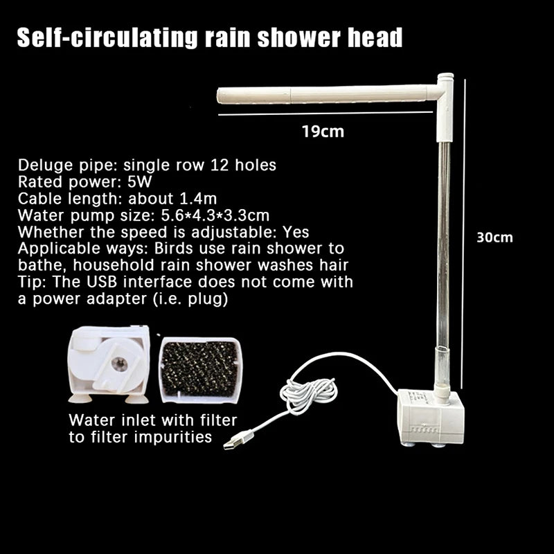 Automatic Parrot Bird Bath Tub USB Electric Pet Water Circulating Fountain Shower Bathtub Pet Supplies for Birds