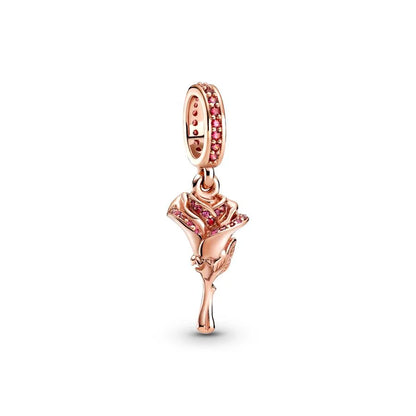 Rose Gold Plated Charms for Bracelet DIY Jewelry Making Heart Flower Strawberry Butterfly Paw Print CZ Pendant Beads Women Gift