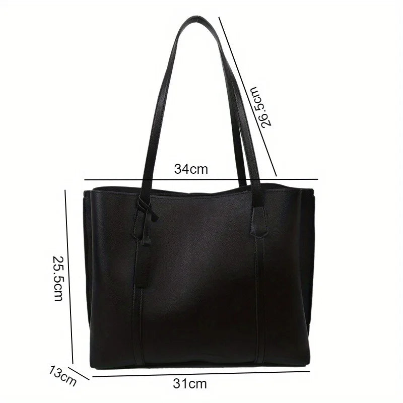 New Trend Retro Solid Color PU Leather Underarm Bag Simple Women Large Capacity Bag Shopping Travel Elegant Unisex Tote Bags