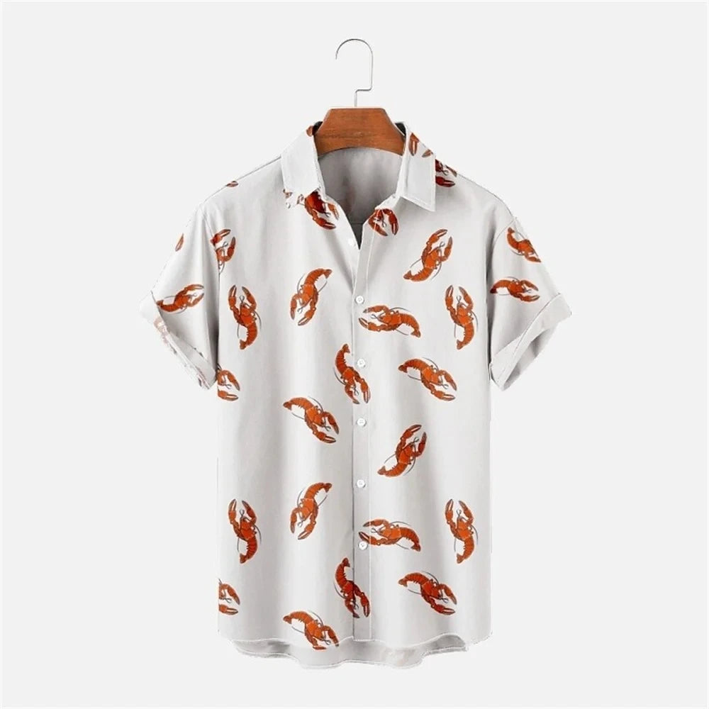 Hawaiian Flower Social Shirt 3d Print Boston Lobster Fashion Short Summer Casual Vintage Harajuku Cadiz Camisas Casuais Blouse