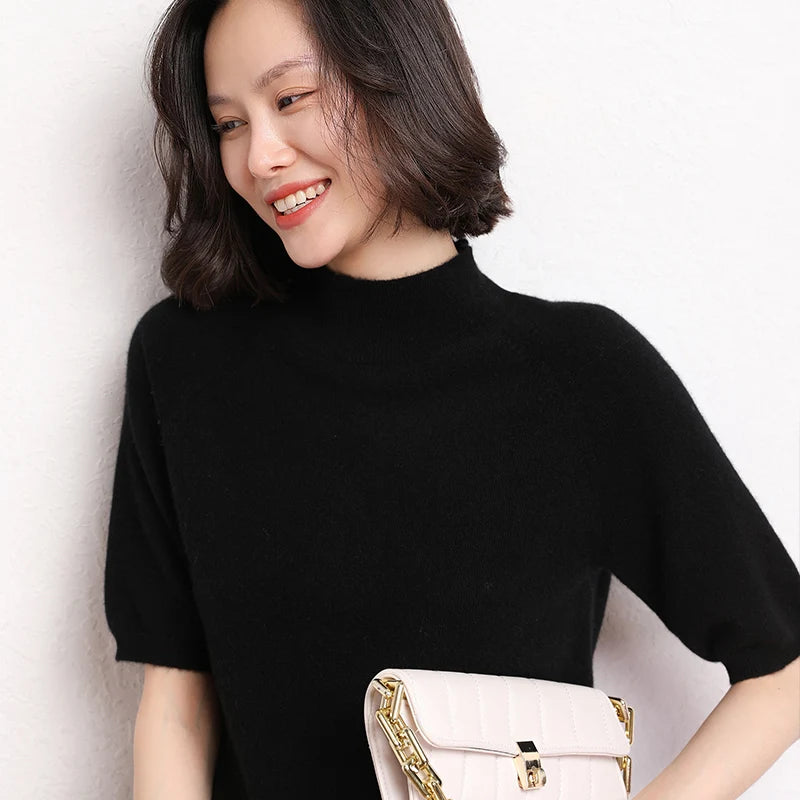 Hot Sale 100% Cashmere Women's Sweaters And Pullovers Autumn Female Casual Clothing Short Sleeve Soft Jumper Tops Spring