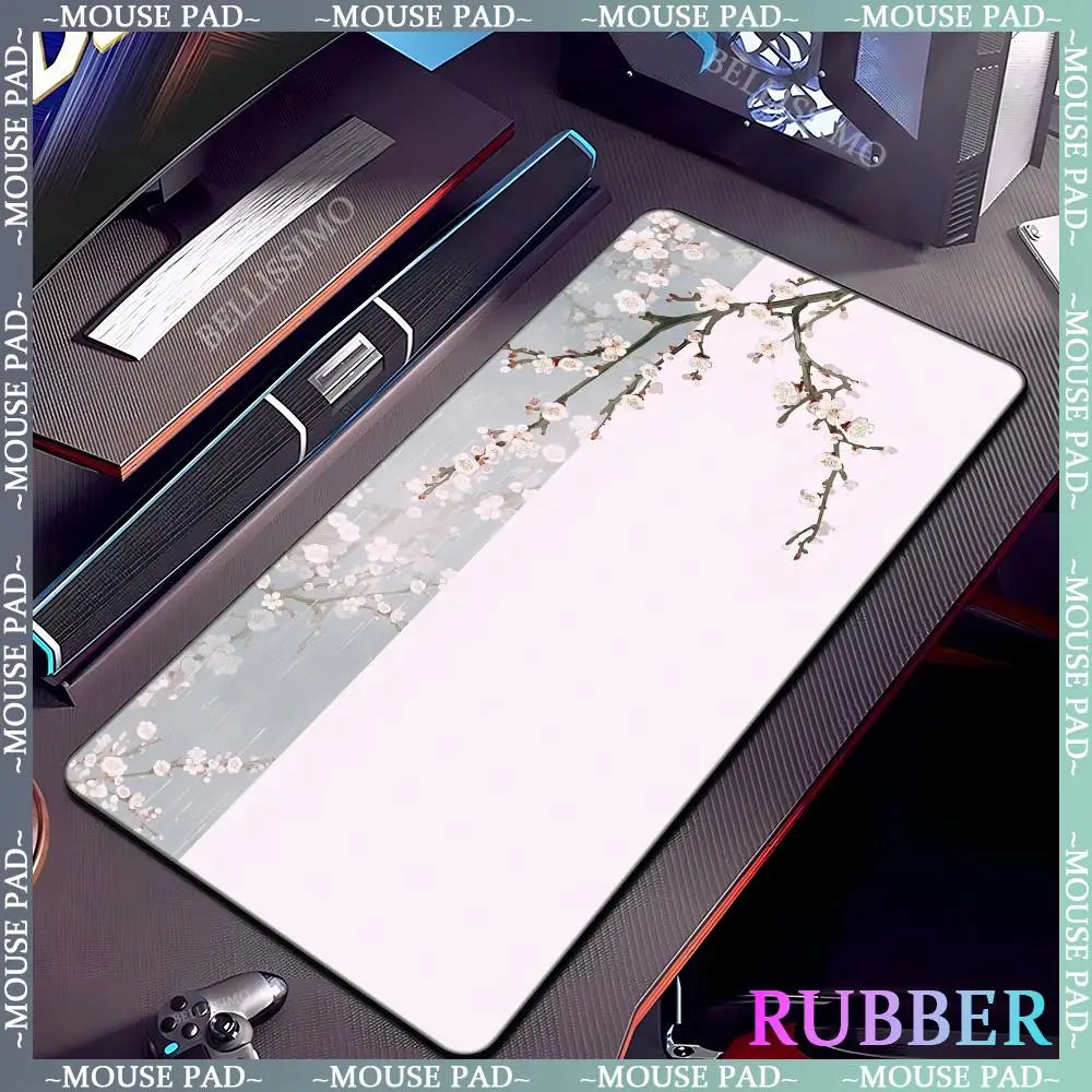 Black rubber mouse pad with white flower computer keyboard mouse pads office computer accessories pad game non-slip desk mat