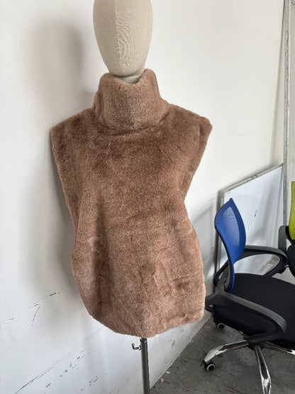 Fashion Women's Faux Fur Vest Sleeveless High Collar Waistcoat Casual Chic Streetwear Outerwear Ladies Fashion Winter 2025 Tops