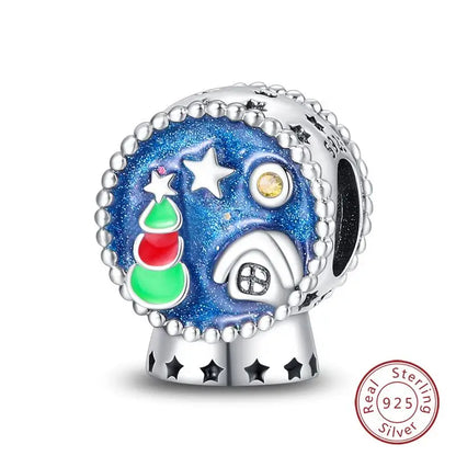 Original 925 Sterling Silver Charms Beads Winter Snowflake Snowman Igloo Penguin Pendant Fit Bracelet Women Jewelry Gift