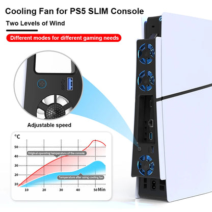 Cooling Fan for PS5 Slim Console with USB 3.0 Port Efficient Cooling System with Adjustable Speed Quiet Cooler Fan