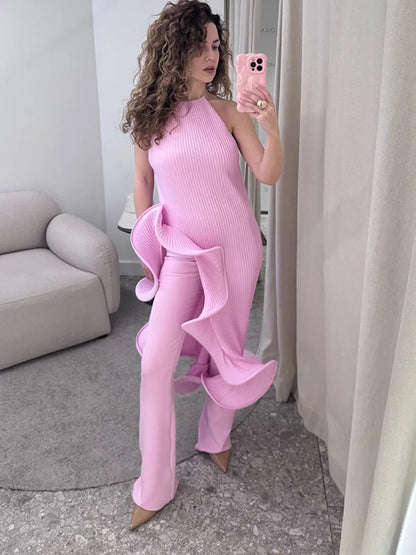 Fashion Ruffle Hem Short Dress For Women Halter Sleeveless Irregular Lace Up Slip Robe 2025 Summer Elegant Female Beach Dresses
