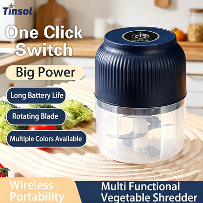 TINSOL 250ml Mini Wireless Electric Garlic Masher USB Rechargeable Vegetable Chopper Garlic Grinder Kitchen Garlic Food Chopper