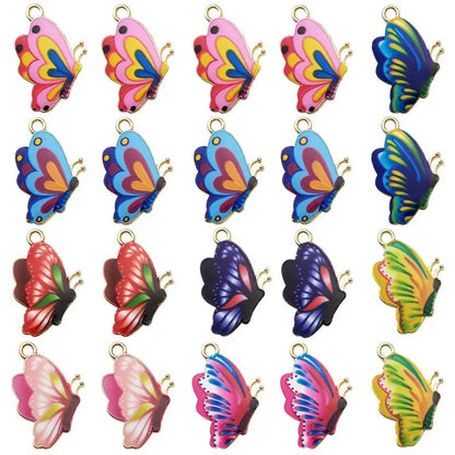 16pcs/lot Mixed Enamel Butterfly Charms Insect Alloy Pendant DIY Earrings Necklace For Jewelry Making Accessories