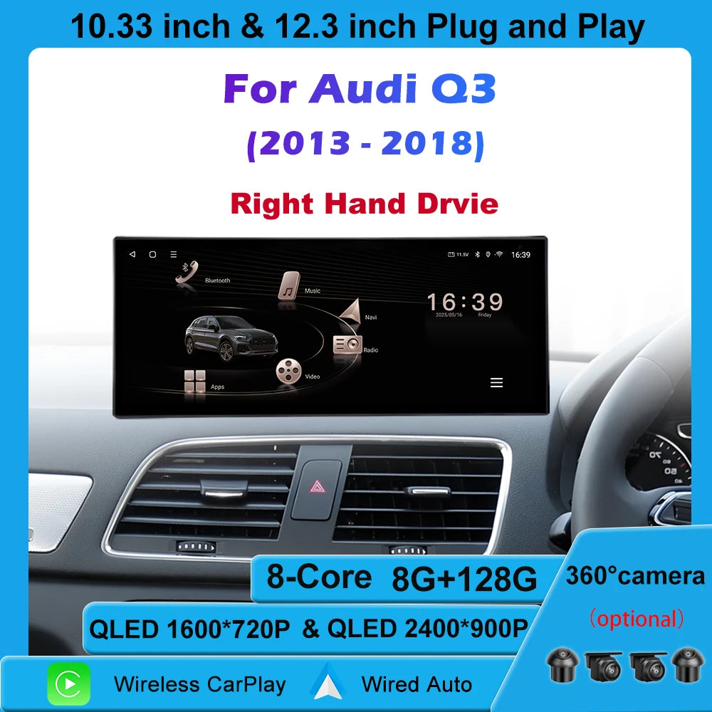 Car Radio Navigation GPS Multimedia Video Player Tools For Audi O3 2013-2018 Right Hand Drvie Android 16 Auto Carplay 12.3"