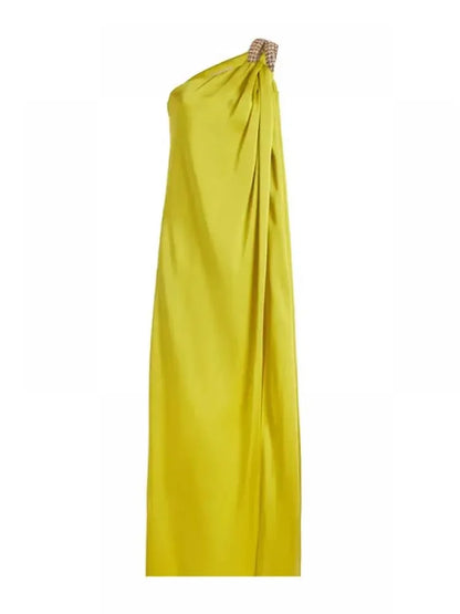 Missuoo Women's Party Dresses 2025 Summer New One-shoulder Sleeveless Maxi Dress Solid Color Split-side Pleated Evening Dress